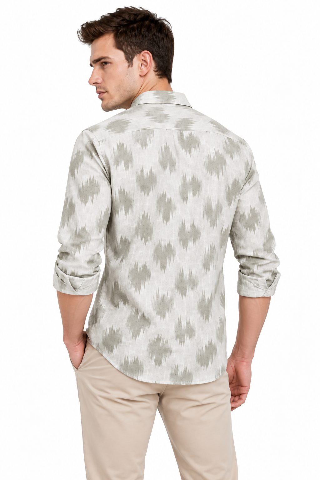 Abstract Light Green Printed Casual Shirt for Men - Image 3
