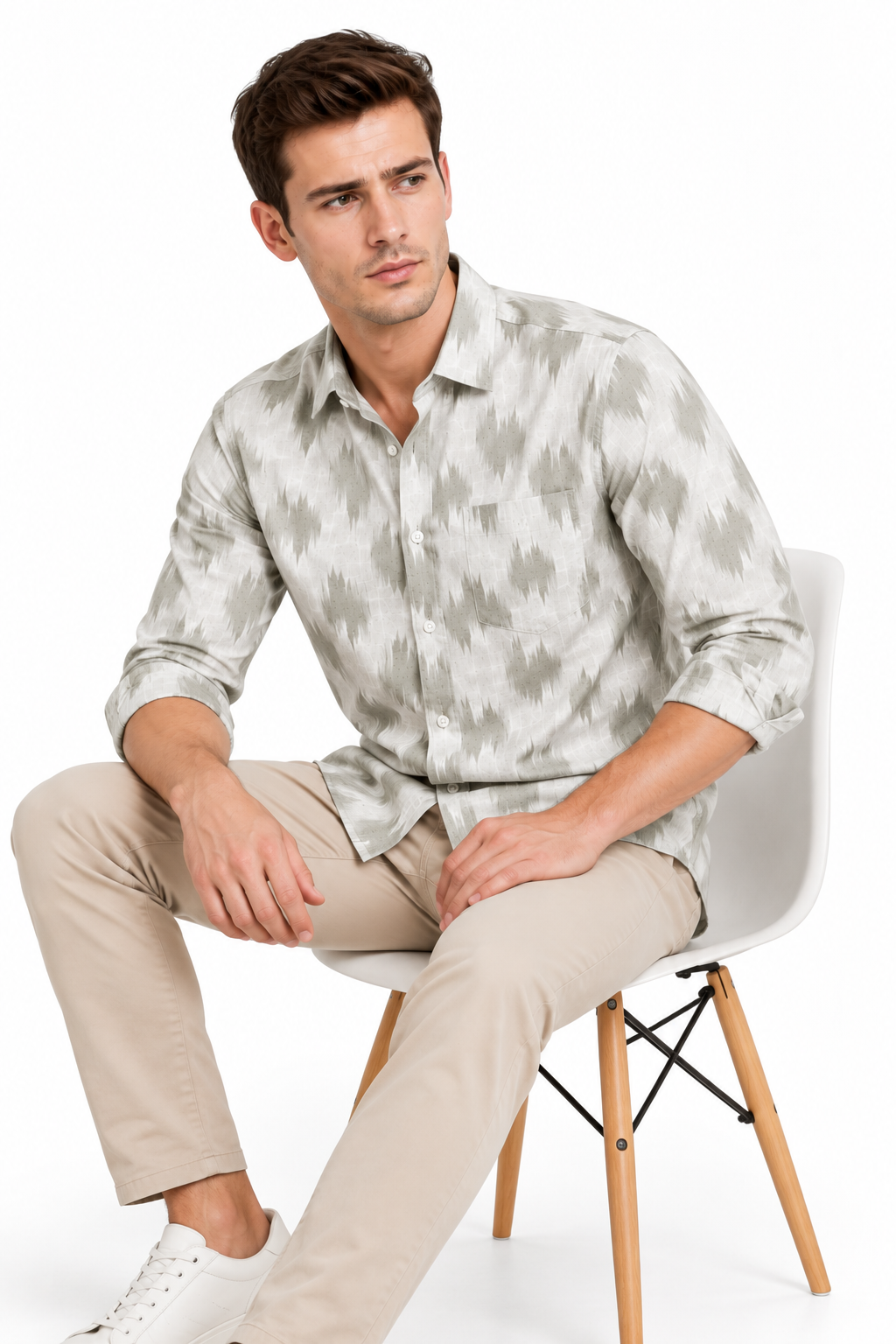 Abstract Light Green Printed Casual Shirt for Men - Image 4