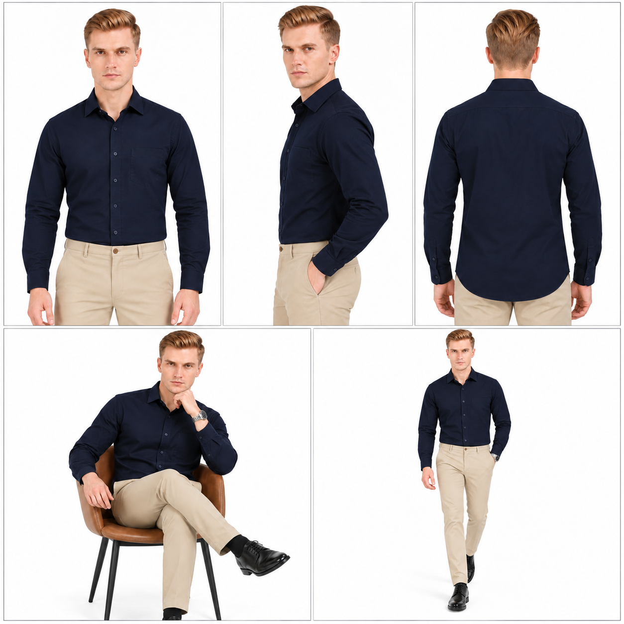 Dark Blue Plain Formal Shirt for Men - Image 6