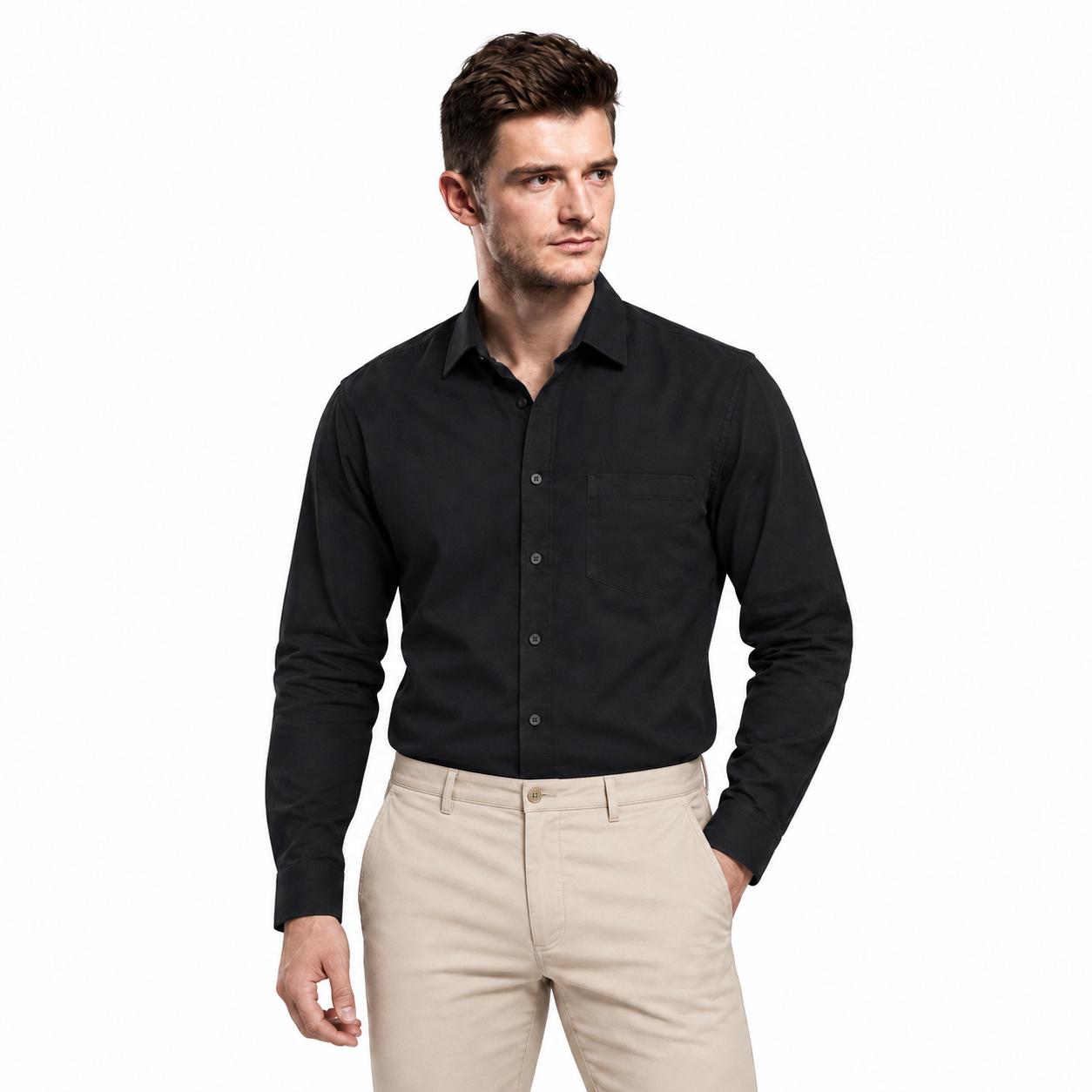 Black Plain Formal Shirt for Men - Image 1