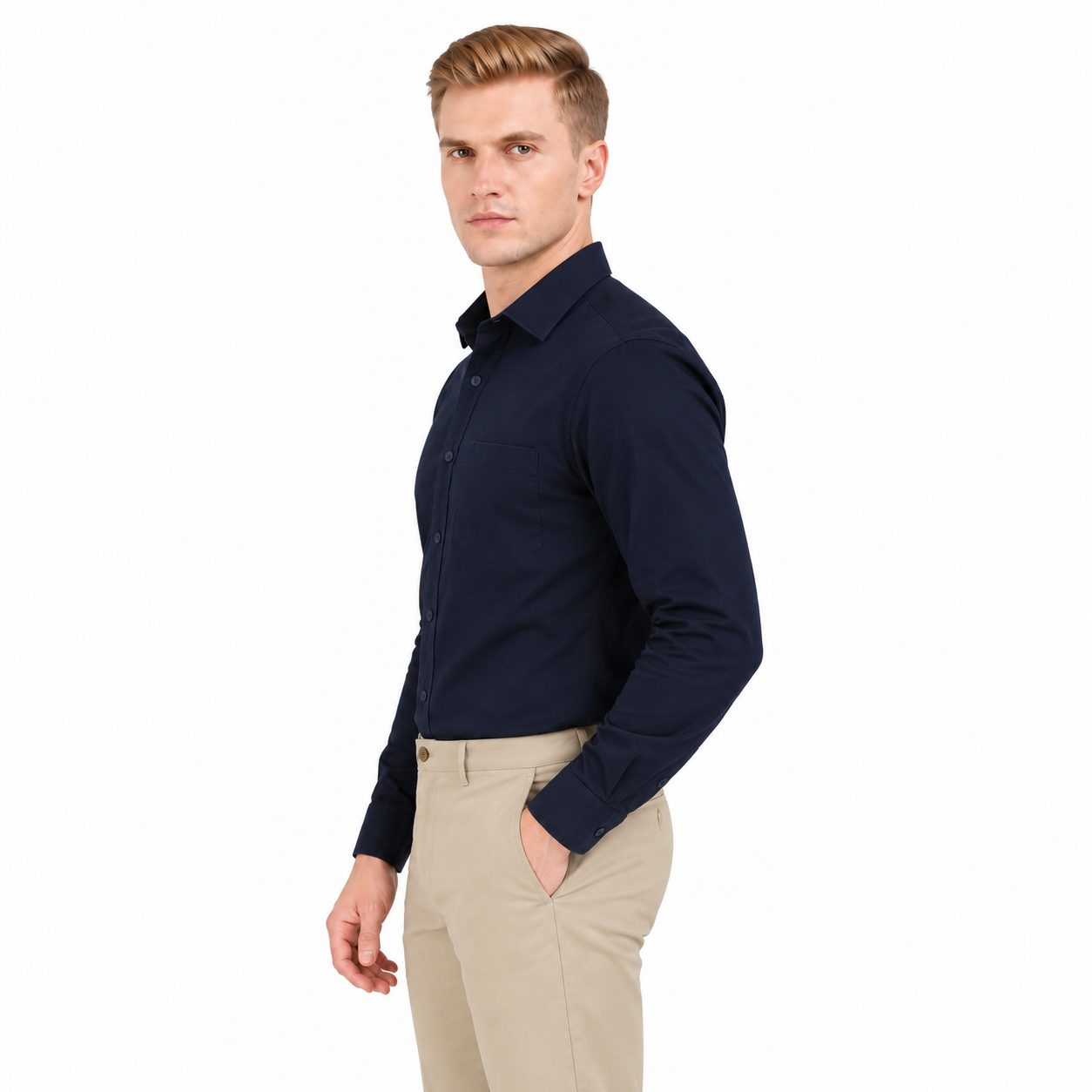 Dark Blue Plain Formal Shirt for Men - Image 2