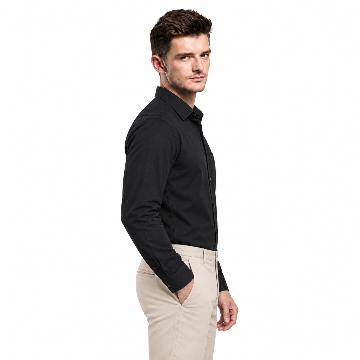 Black Plain Formal Shirt for Men - Image 2