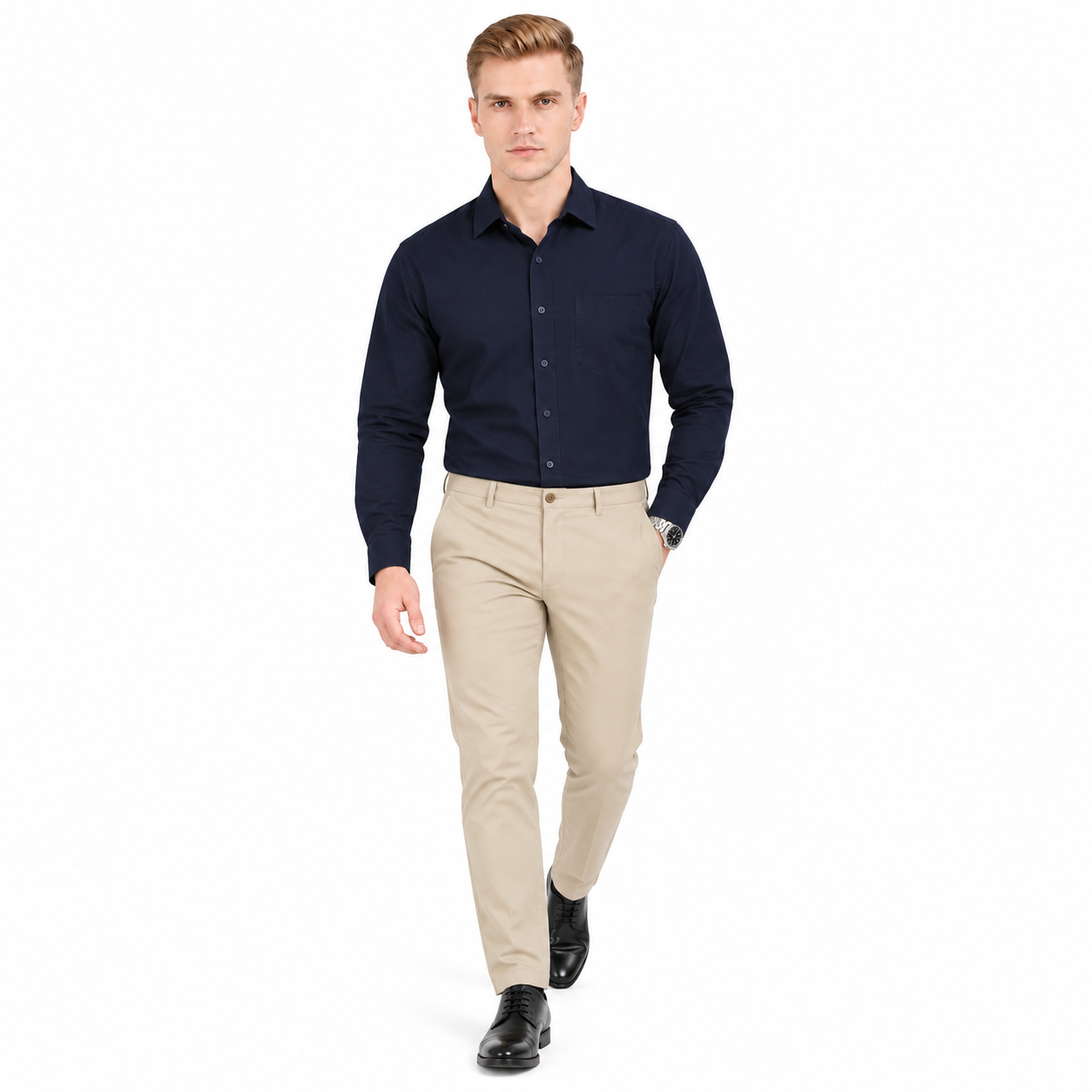 Dark Blue Plain Formal Shirt for Men - Image 5