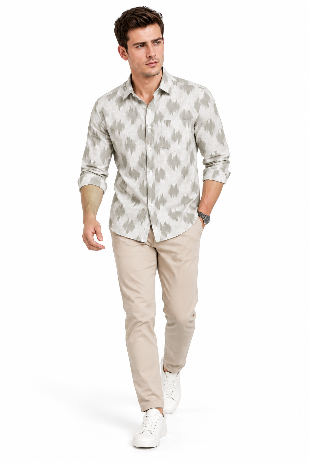 Abstract Light Green Printed Casual Shirt for Men - Image 5