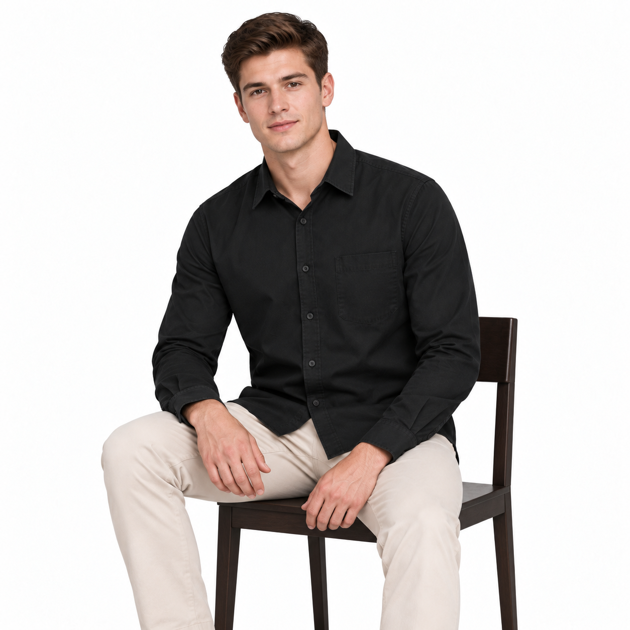 Black Plain Formal Shirt for Men - Image 4