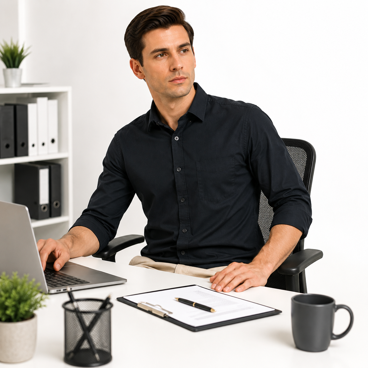 Black Plain Formal Shirt for Men - Image 4