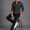 Black Abstract Geometric Printed Shirt for Men - Thumbnail Image 4