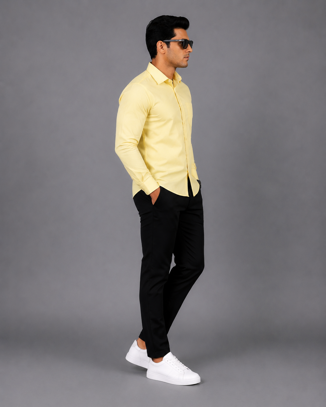 Yellow Plain Formal Shirt for Men - Image 5