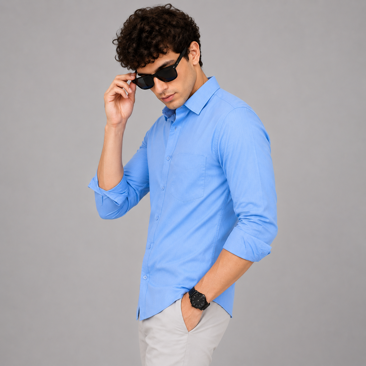 Blue Plain Formal Shirt for Men - Image 8