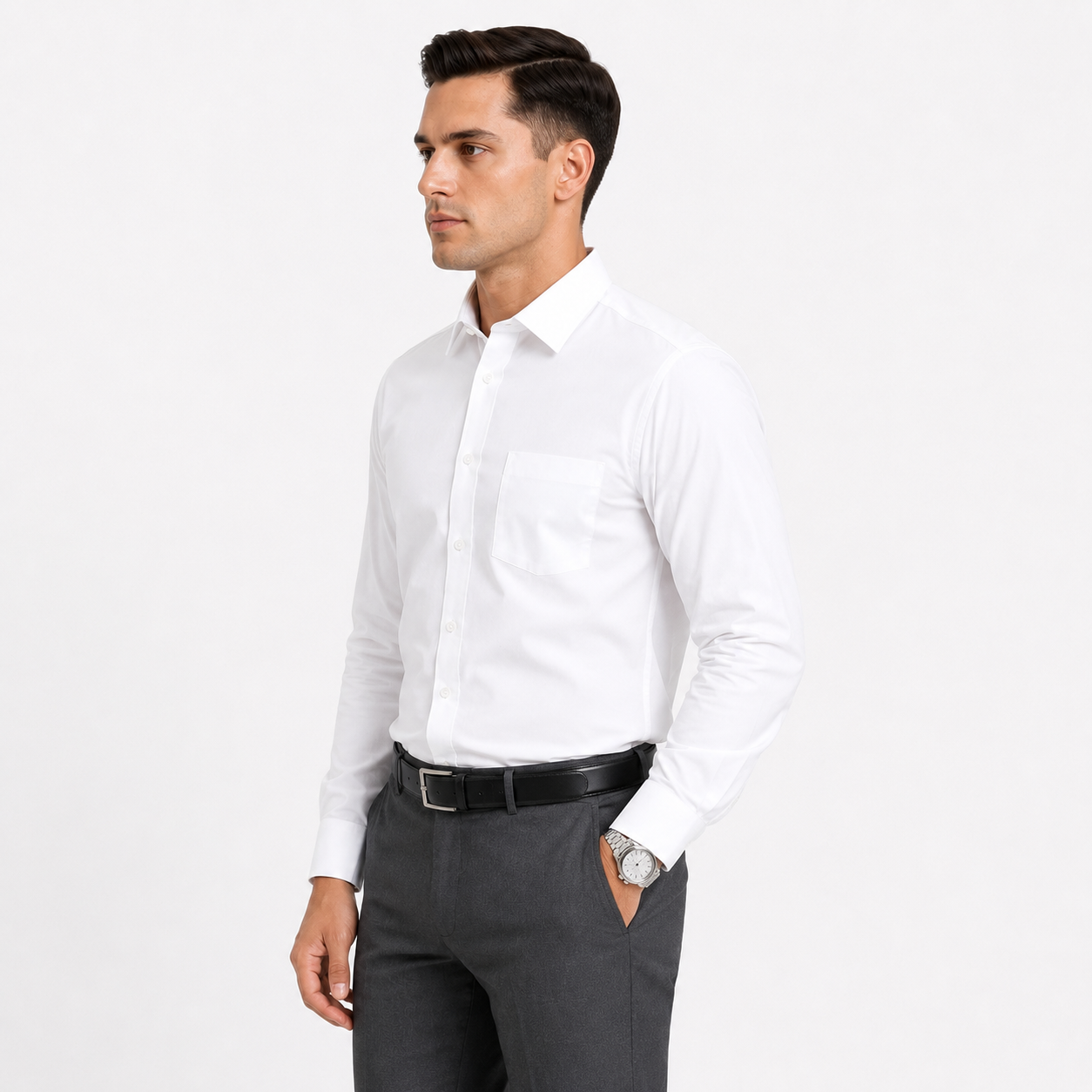White Plain Formal Shirt for Men - Image 2