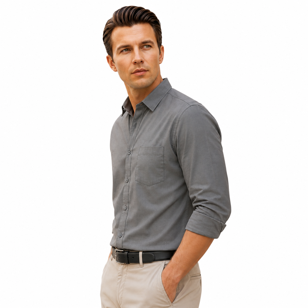 Dark Grey Plain Formal Shirt for Men - Image 2