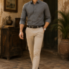 Dark Grey Plain Formal Shirt for Men - Thumbnail Image 5