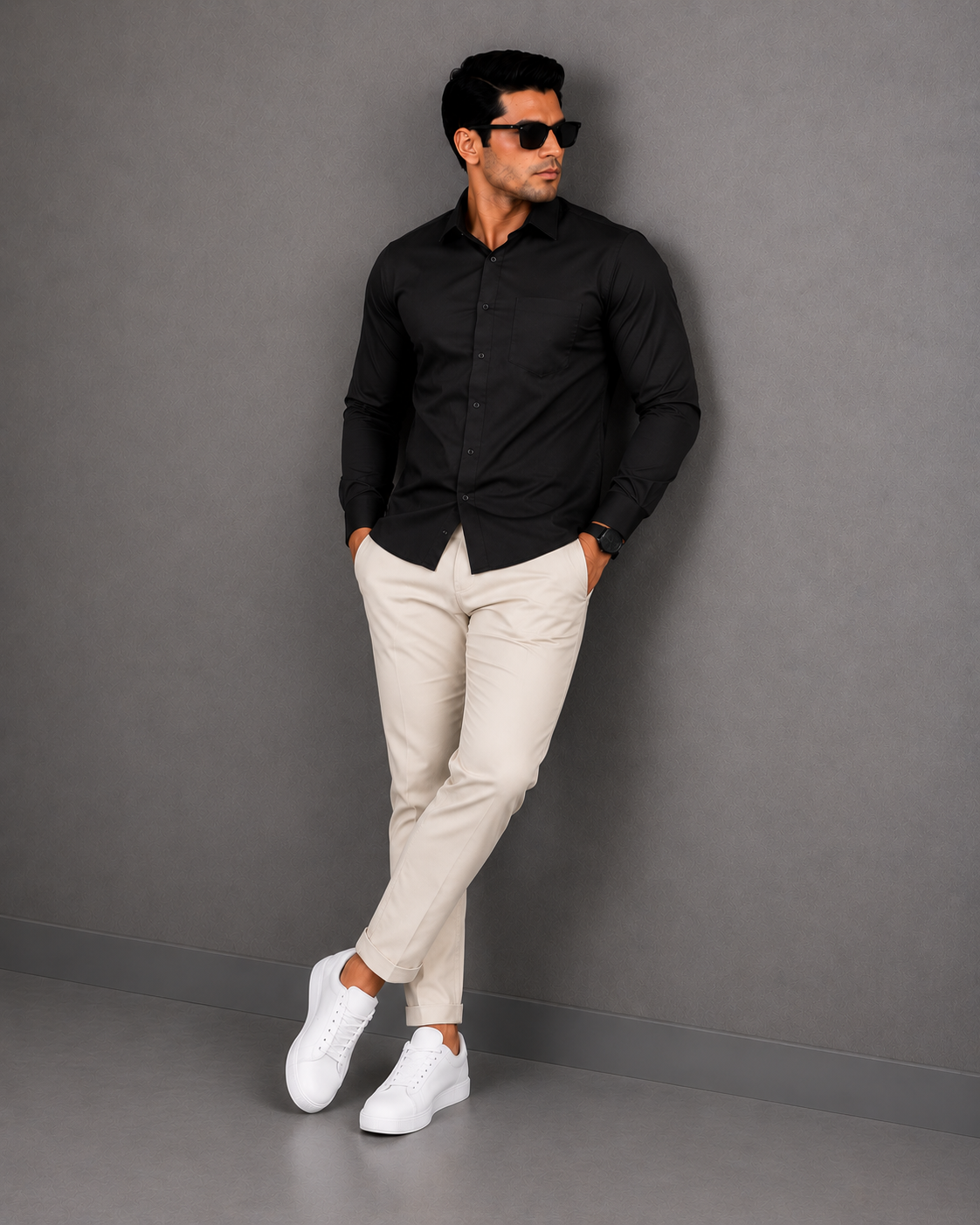 Black Plain Formal Shirt for Men - Image 5