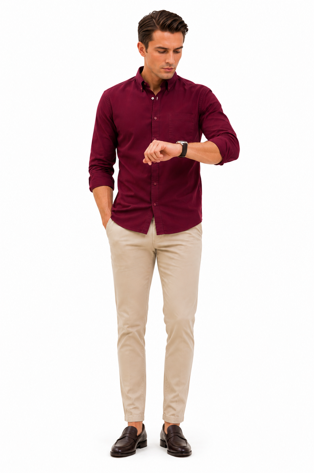 Maroon Plain Formal Shirt for Men - Image 5