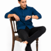 Blue Plain Formal Shirt for Men - Thumbnail Image 4