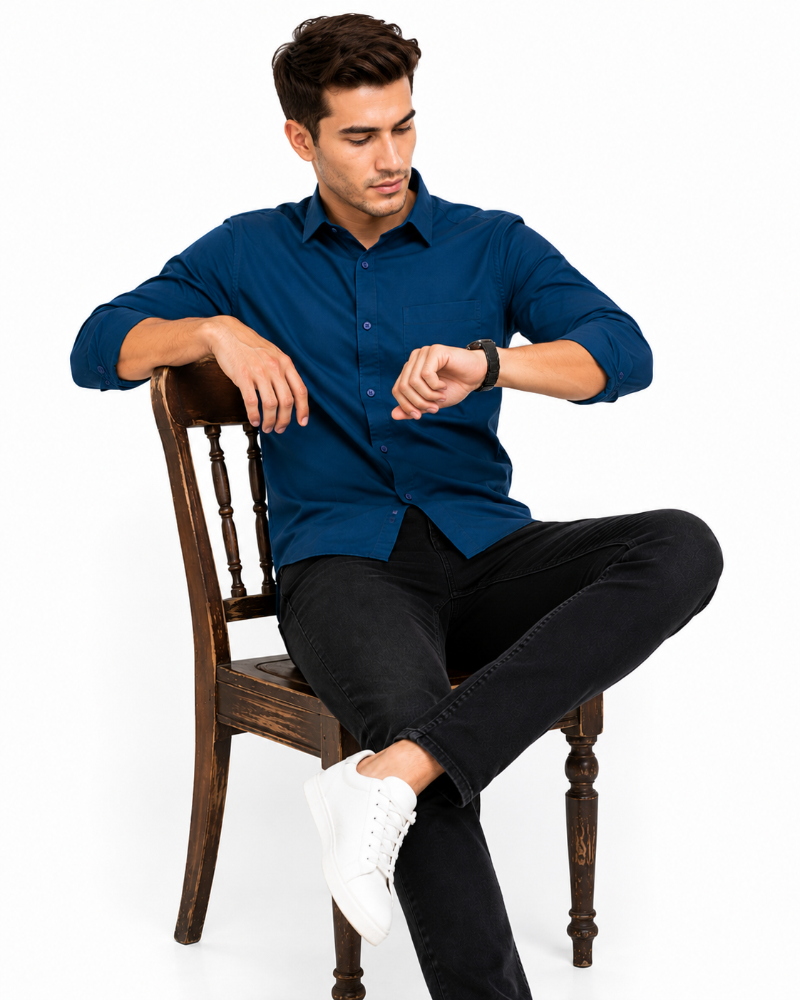 Blue Plain Formal Shirt for Men - Image 4