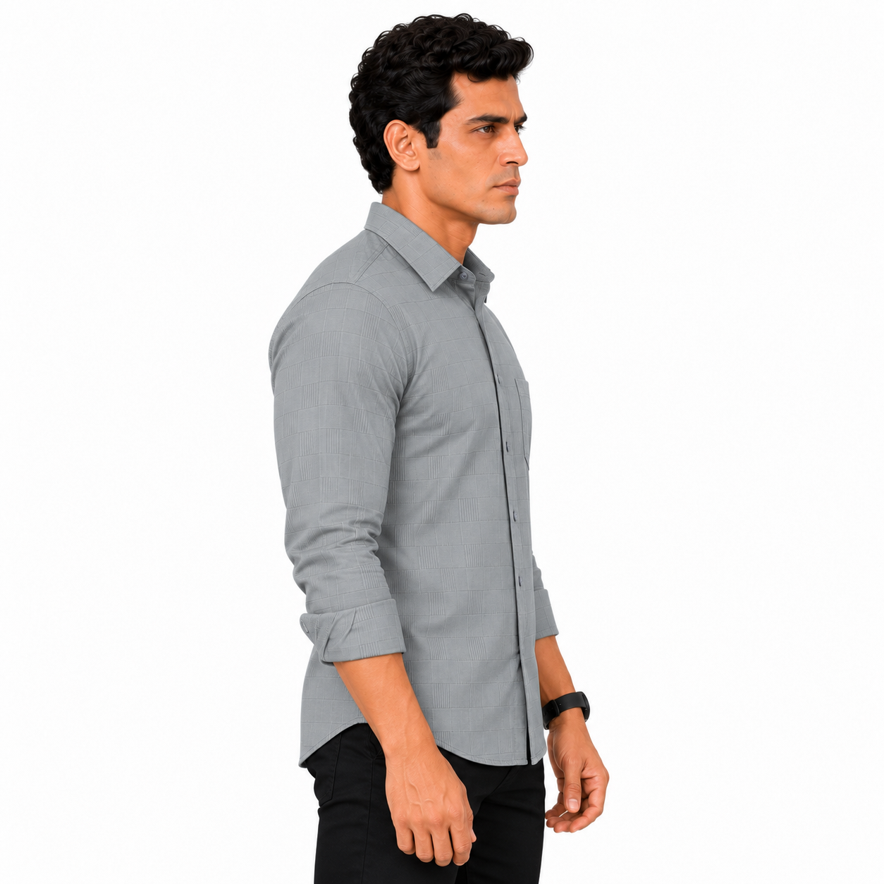 Grey Self check Shirt for Men - Image 2