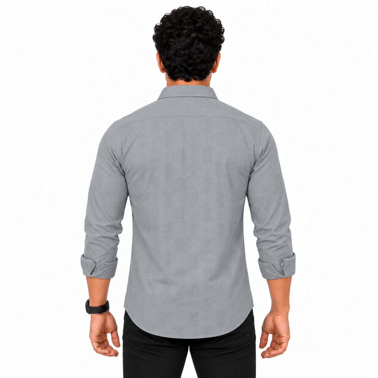Grey Self check Shirt for Men - Image 3
