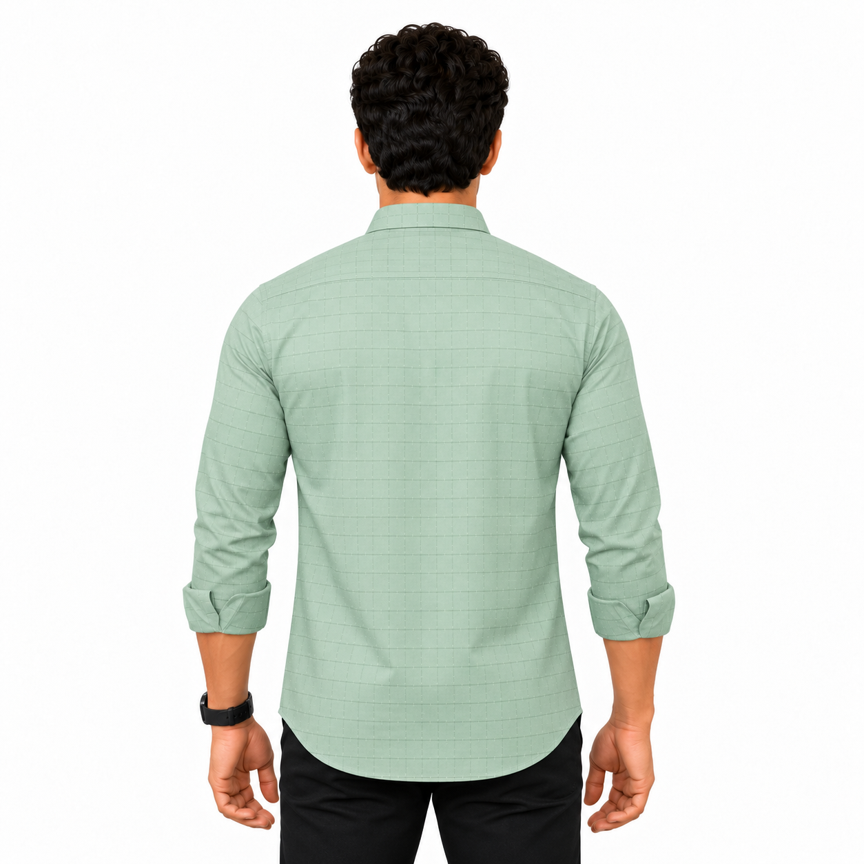 Green Self check Shirt for Men - Image 3