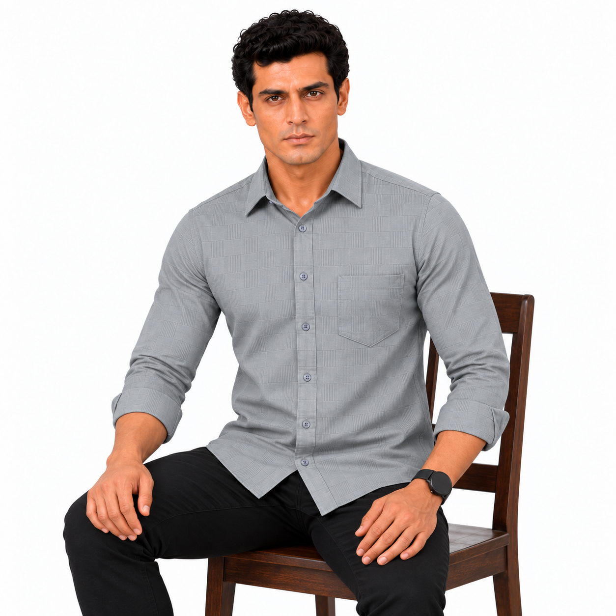Grey Self check Shirt for Men - Image 4