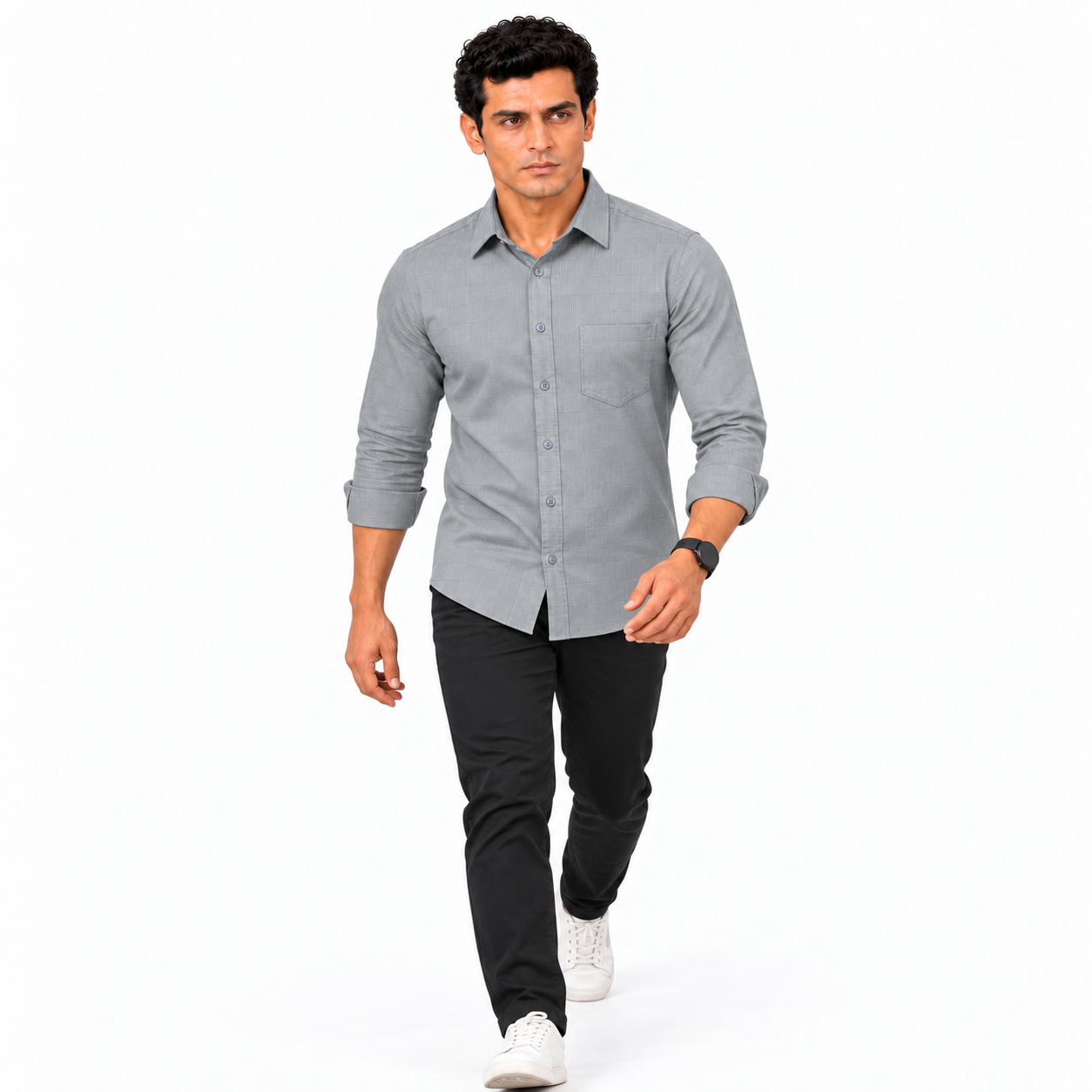 Grey Self check Shirt for Men - Image 5