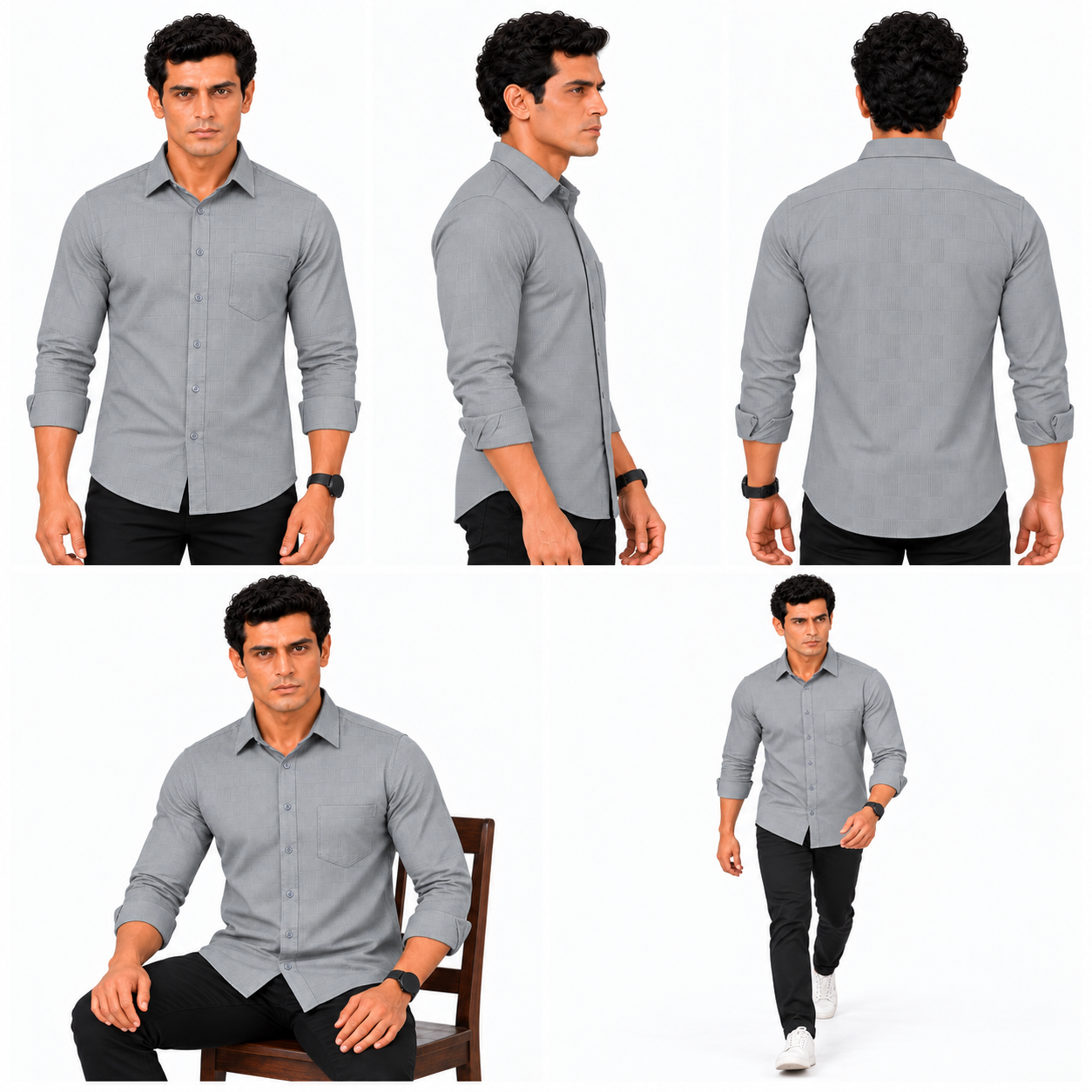 Grey Self check Shirt for Men - Image 6