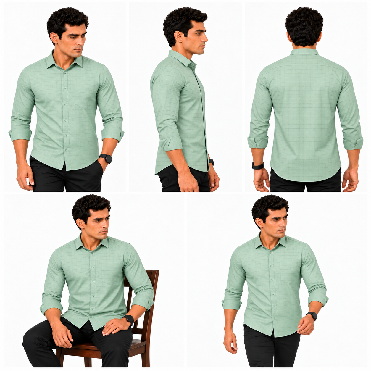 Green Self check Shirt for Men - Image 6