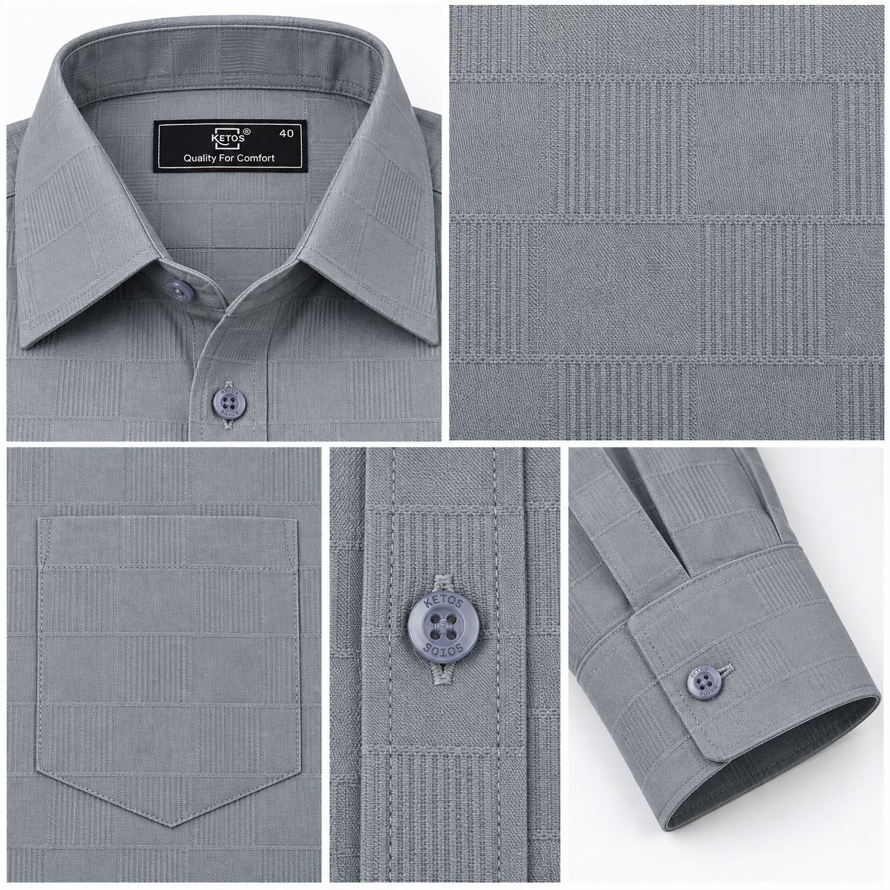 Grey Self check Shirt for Men - Image 7