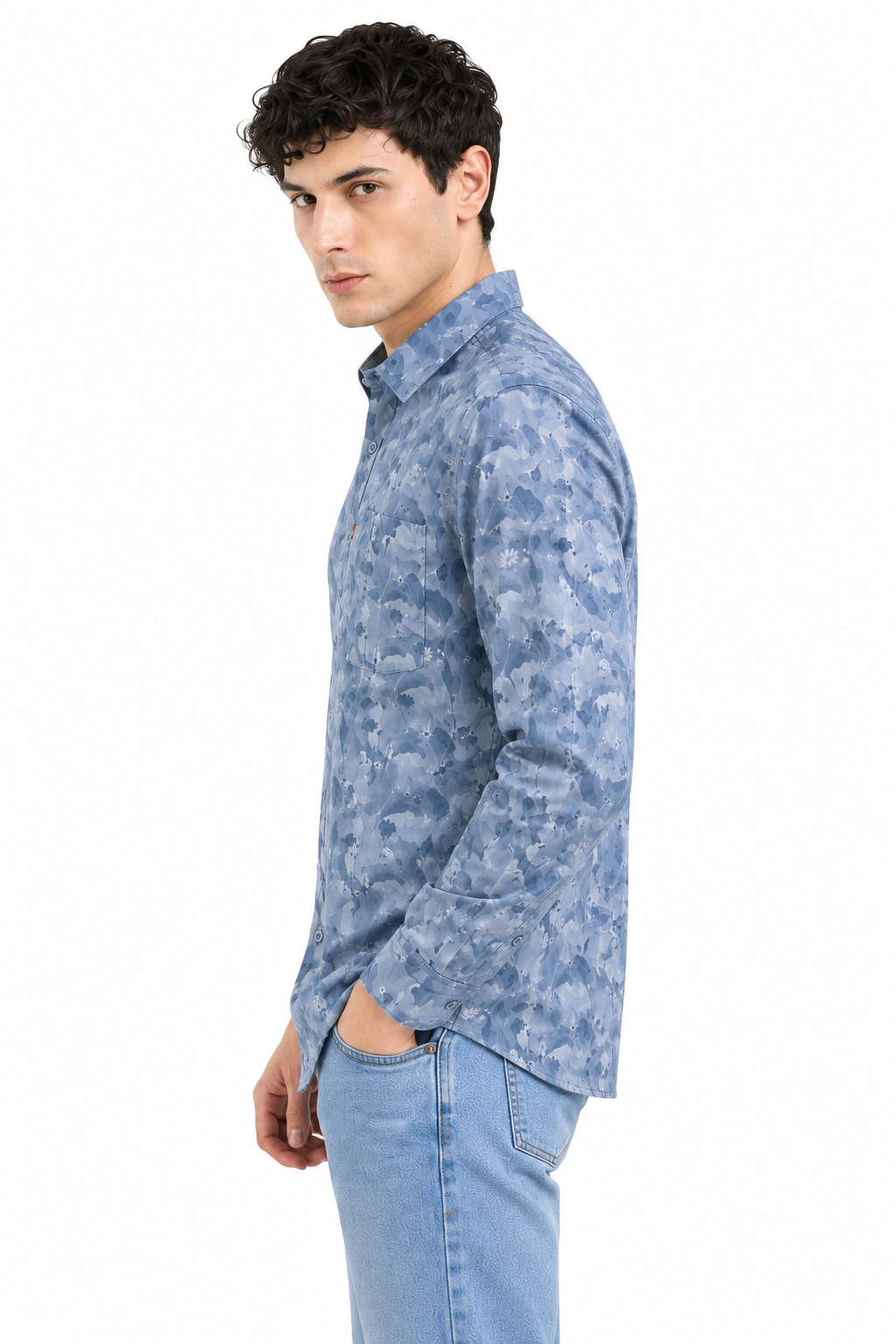 Blue Floral Printed Casual Shirt for Men - Image 2