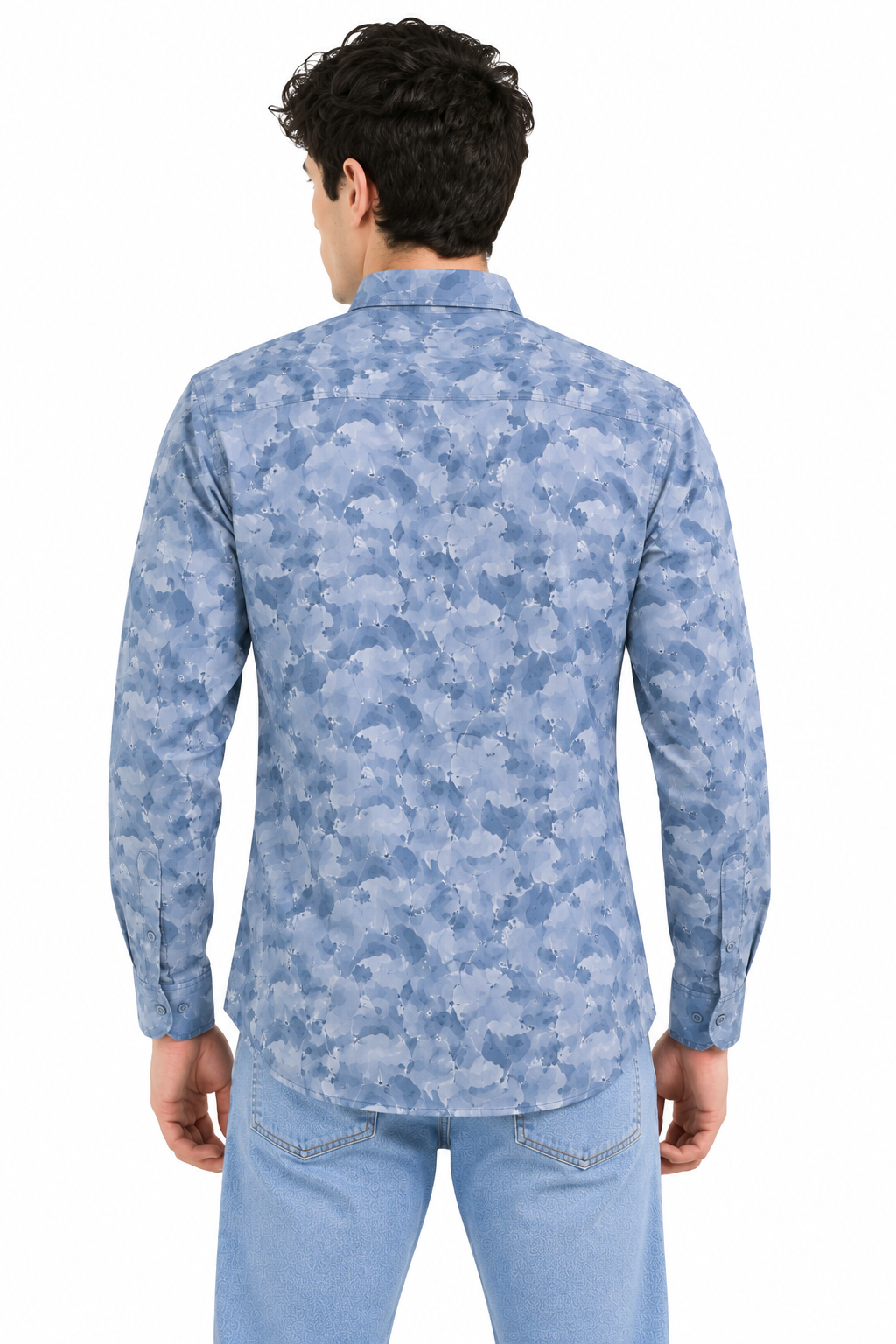 Blue Floral Printed Casual Shirt for Men - Image 3