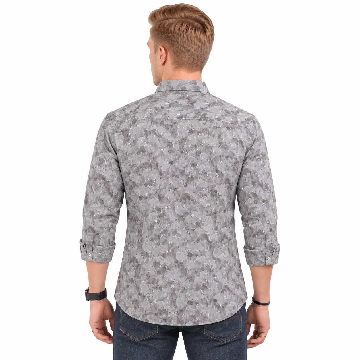 Grey Floral Printed Casual Shirt for Men - Image 3