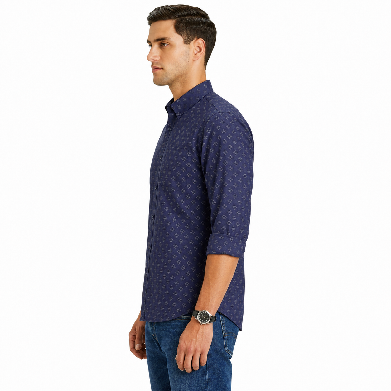 Blue Geometric Printed Casual Shirt for Men - Image 3