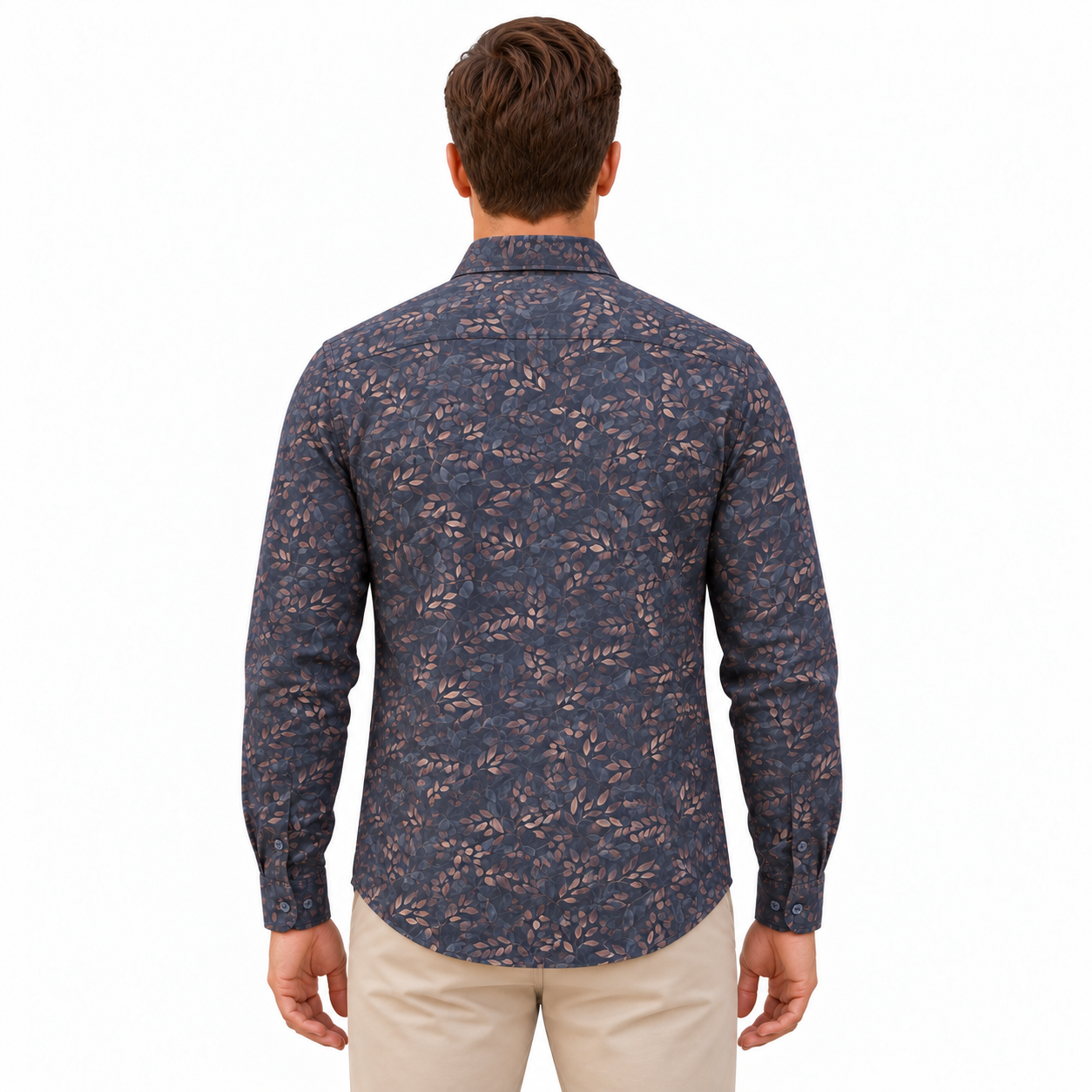 Dark Blue Floral Printed Casual Shirt for Men - Image 3