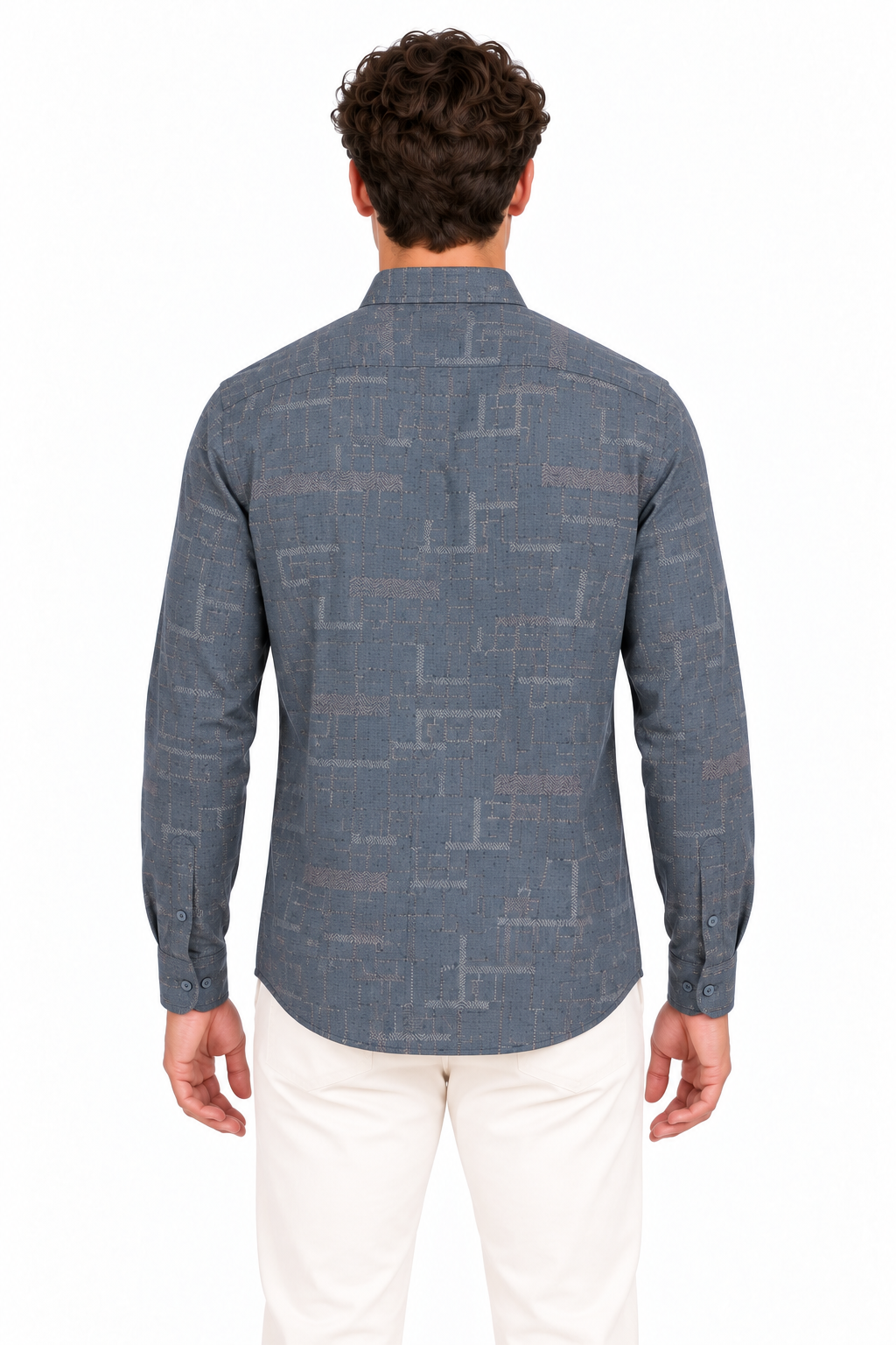 Blue Geometric Printed Casual Shirt for Men - Image 3