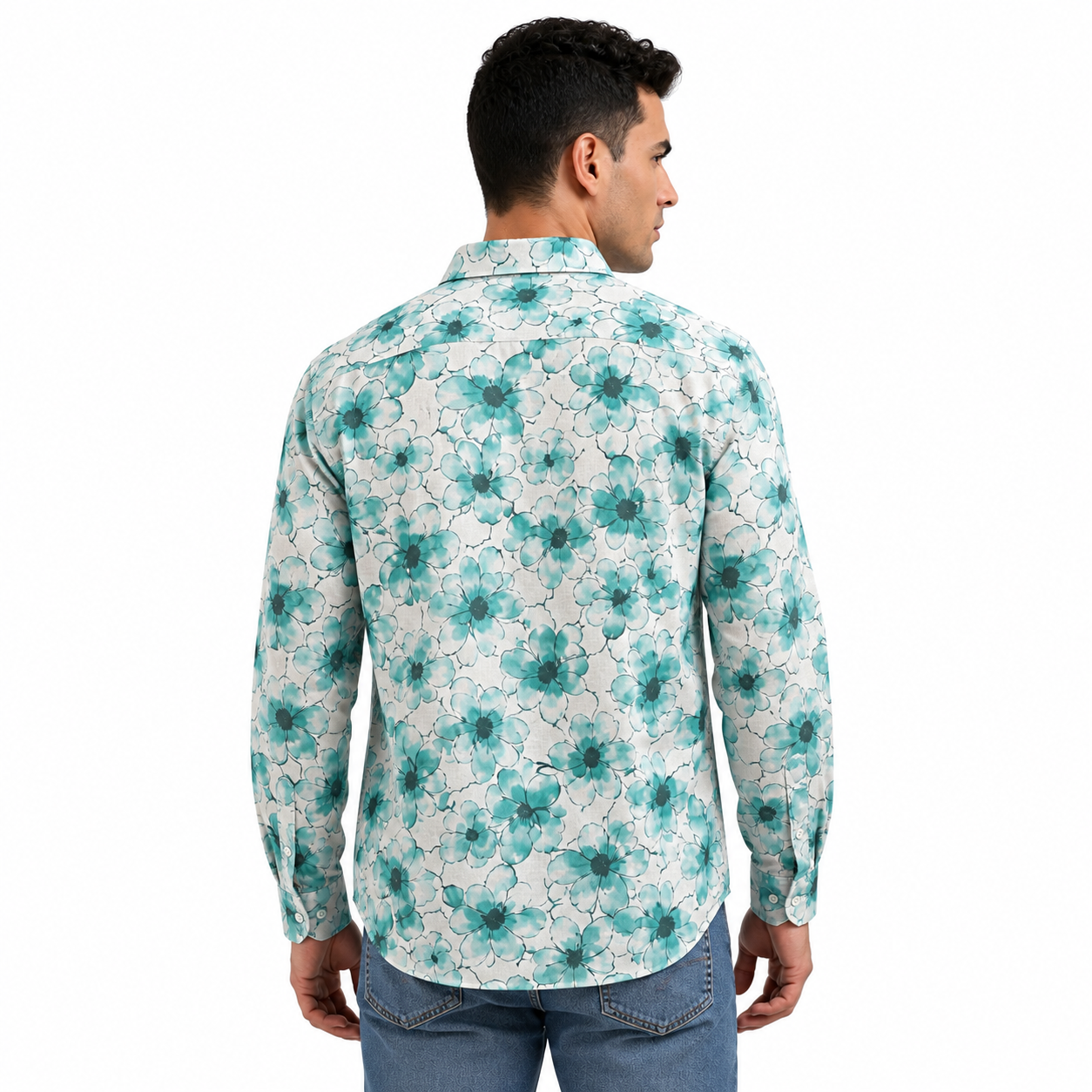 Blue Floral Printed Casual Shirt for Men - Image 3