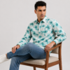 Blue Floral Printed Casual Shirt for Men - Thumbnail Image 4