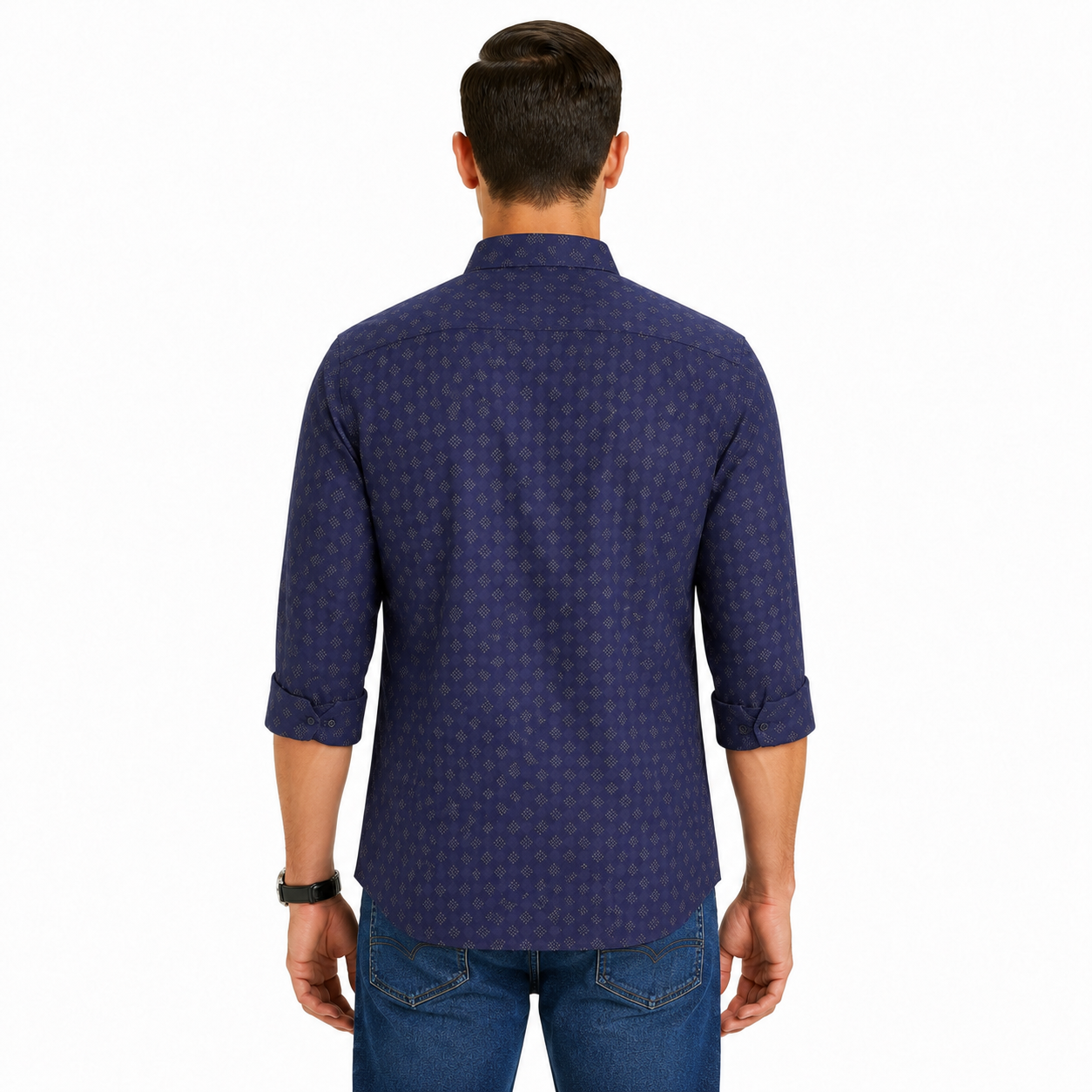 Blue Geometric Printed Casual Shirt for Men - Image 4