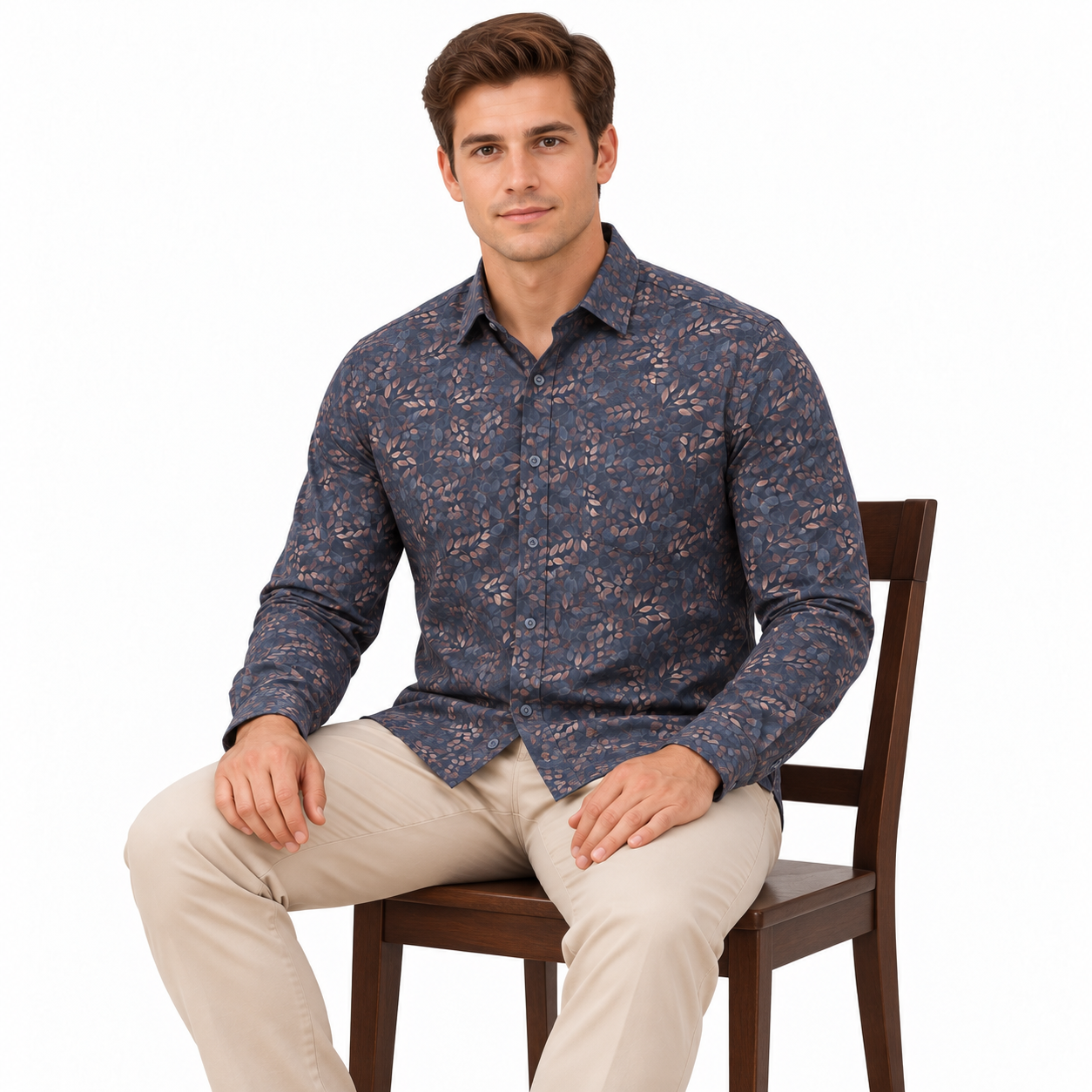Dark Blue Floral Printed Casual Shirt for Men - Image 4