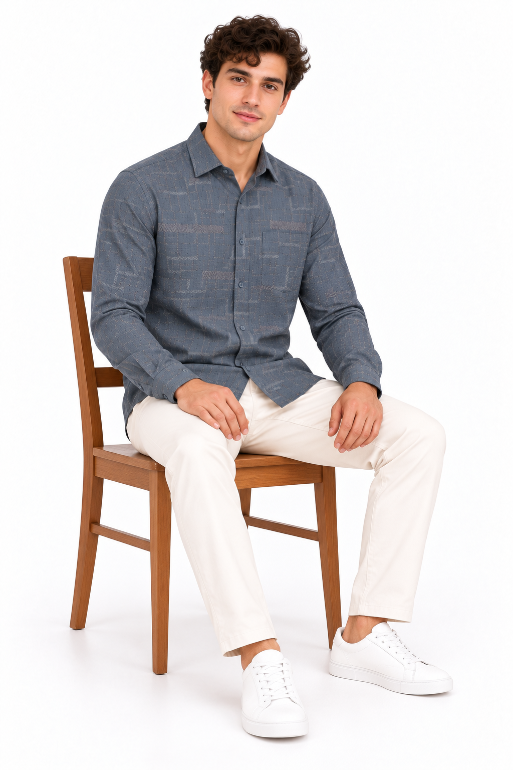 Blue Geometric Printed Casual Shirt for Men - Image 4