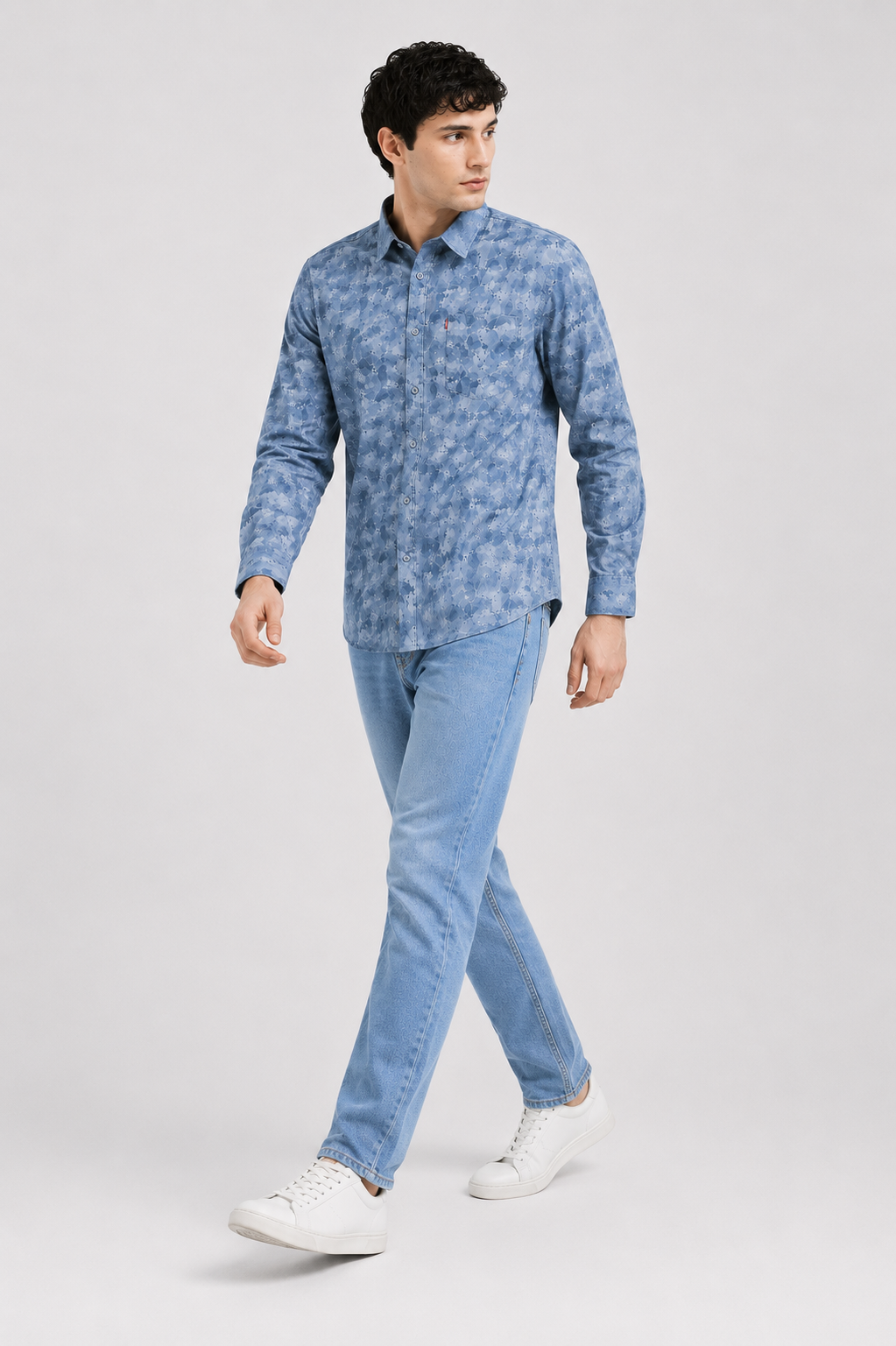 Blue Floral Printed Casual Shirt for Men - Image 5