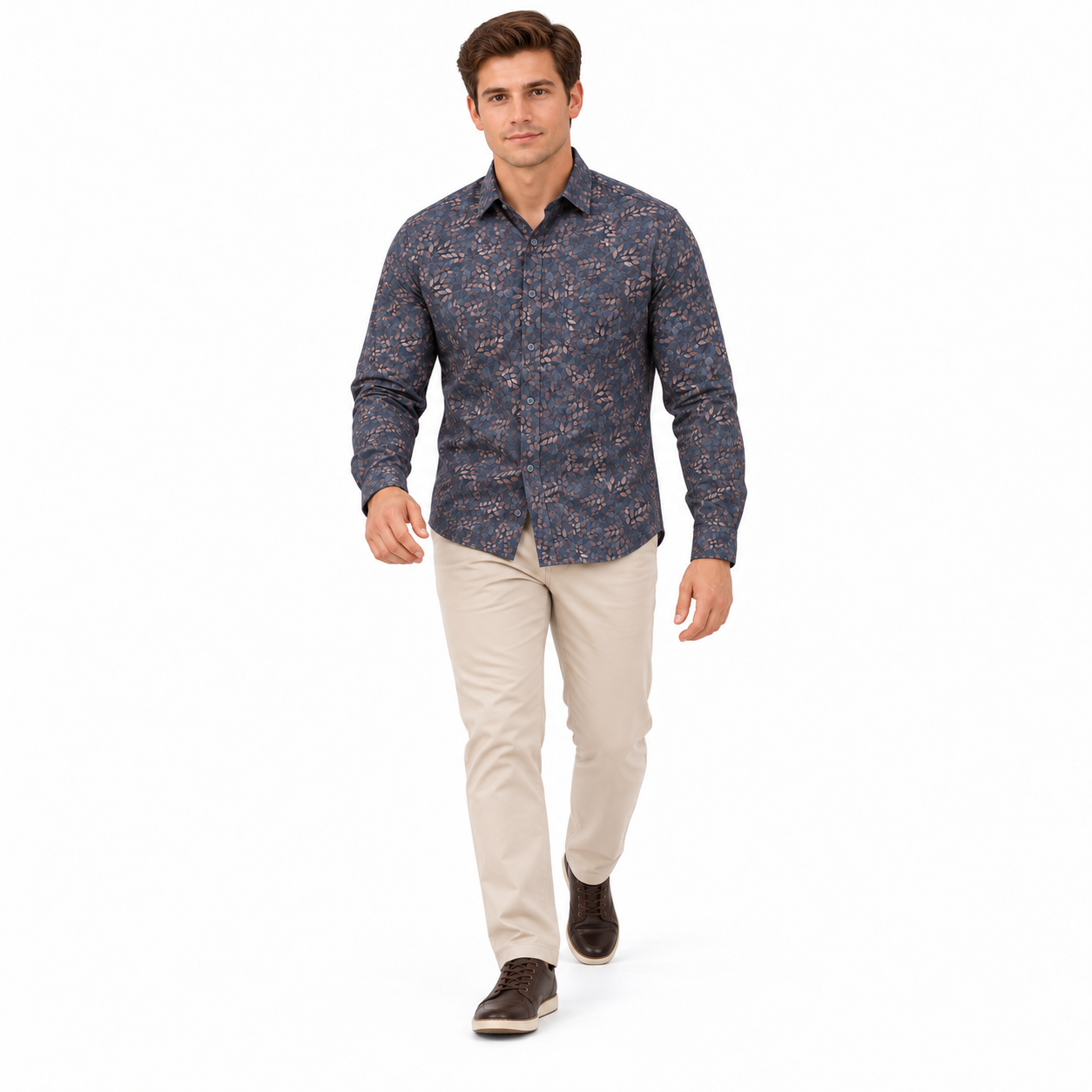 Dark Blue Floral Printed Casual Shirt for Men - Image 5