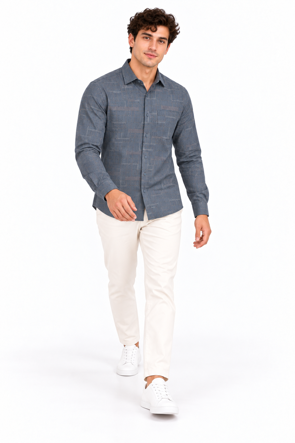 Blue Geometric Printed Casual Shirt for Men - Image 5