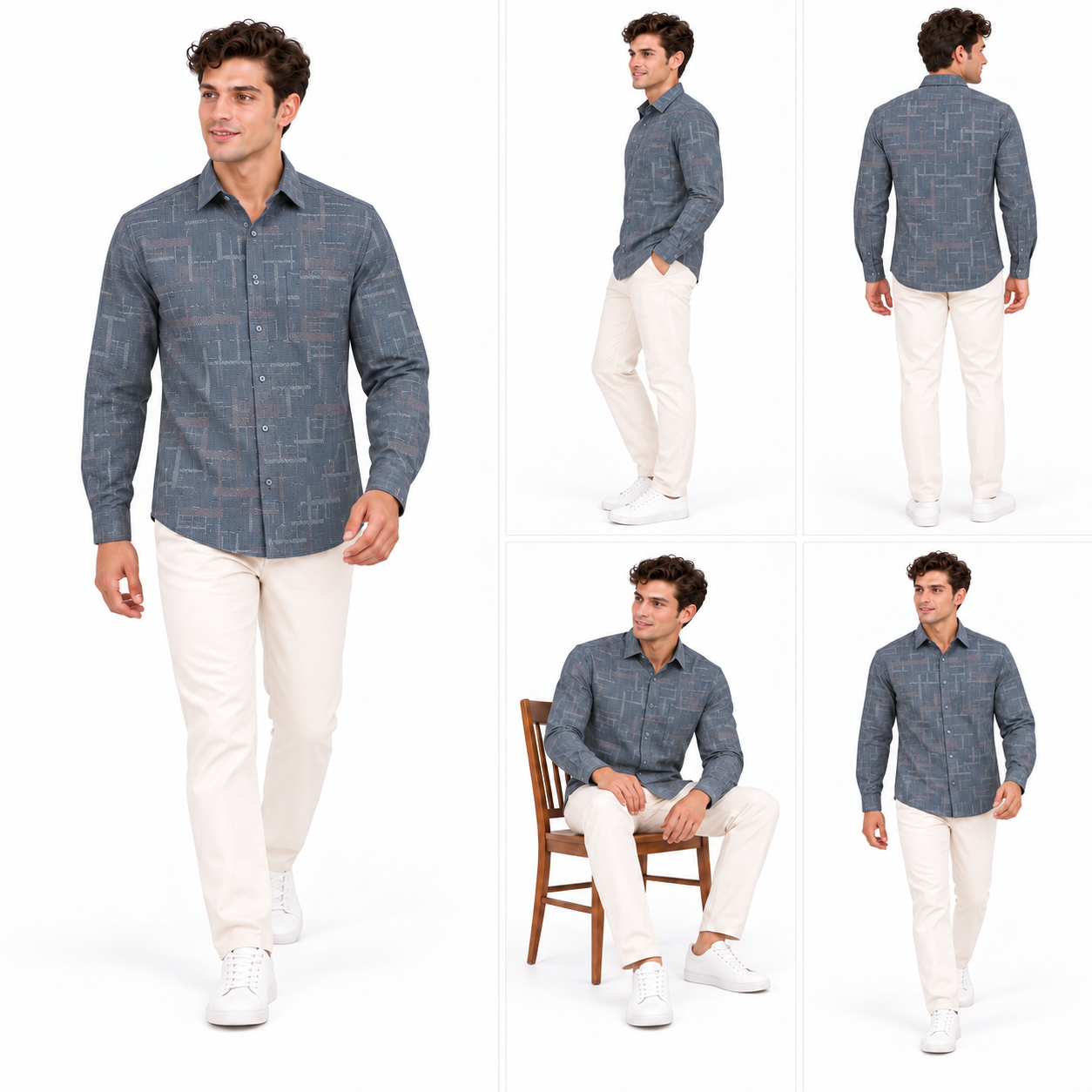 Blue Geometric Printed Casual Shirt for Men - Image 6