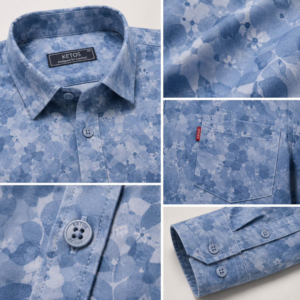 Blue Floral Printed Casual Shirt for Men - Image 7