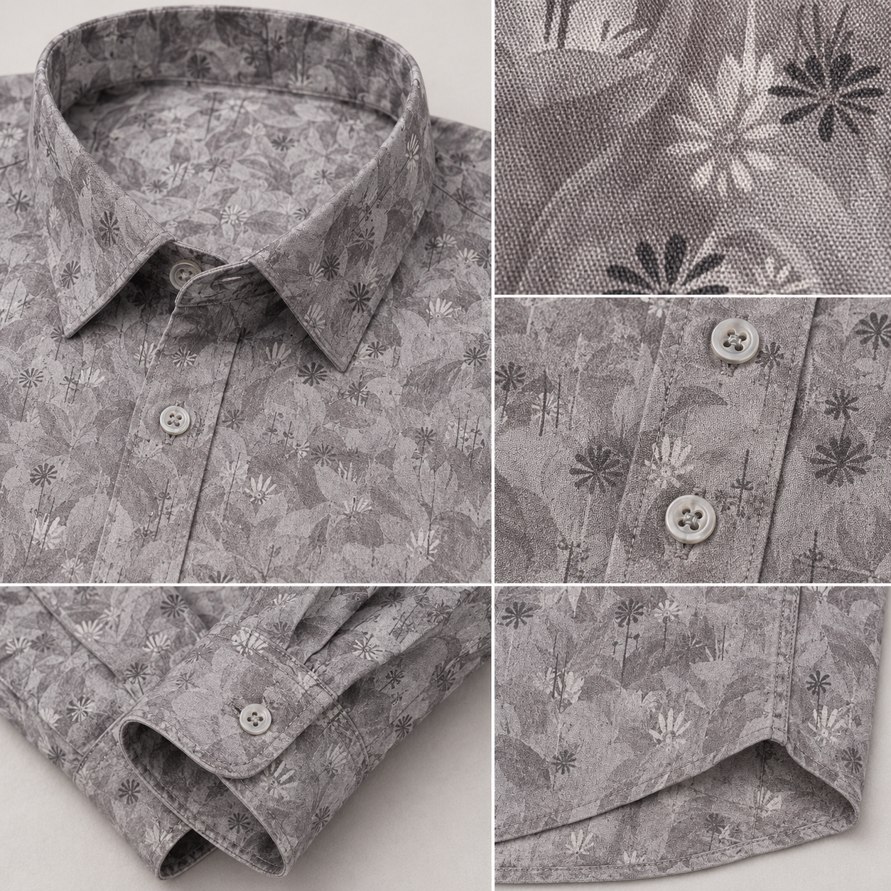 Grey Floral Printed Casual Shirt for Men - Image 7