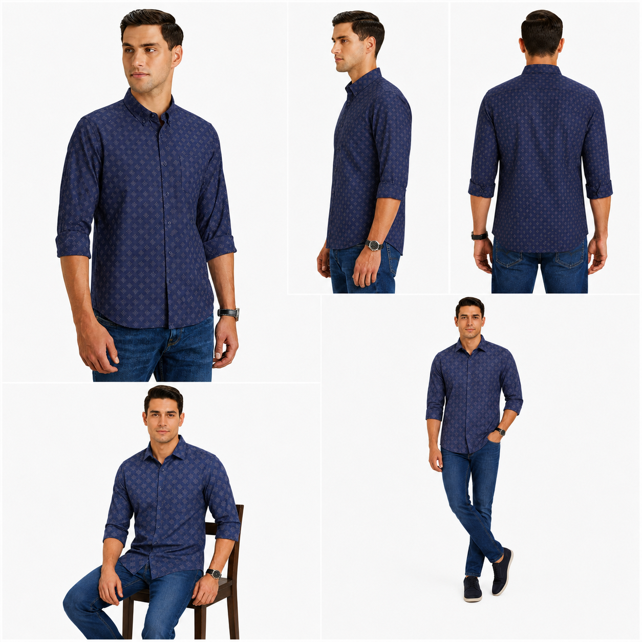 Blue Geometric Printed Casual Shirt for Men - Image 7