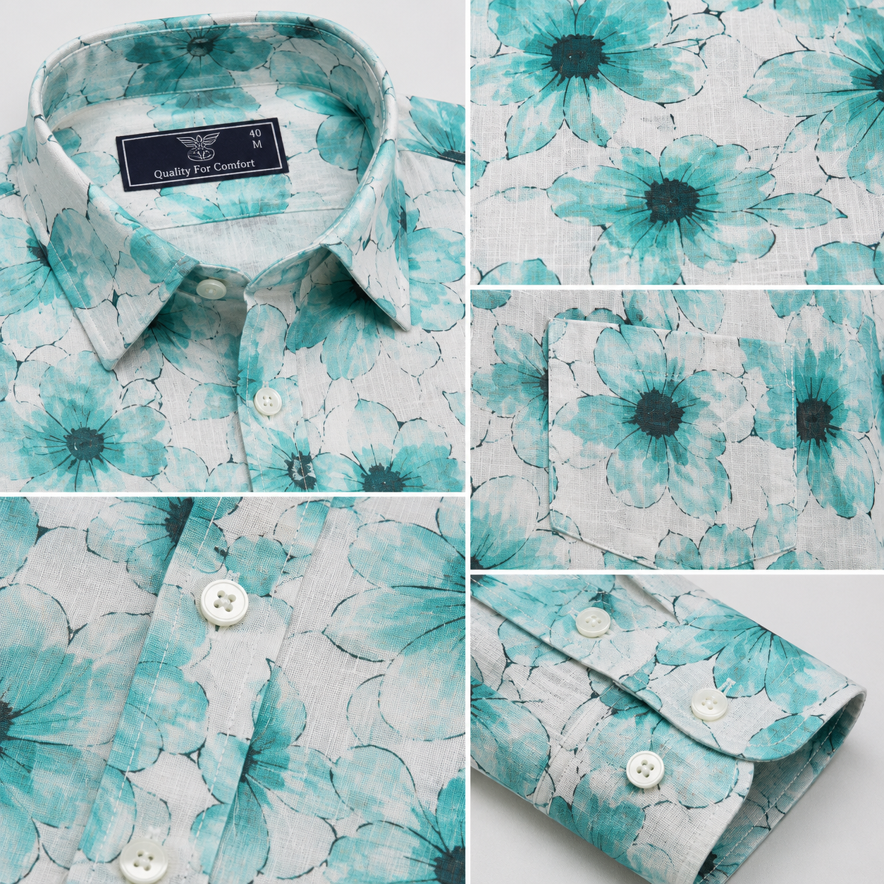 Blue Floral Printed Casual Shirt for Men - Image 7