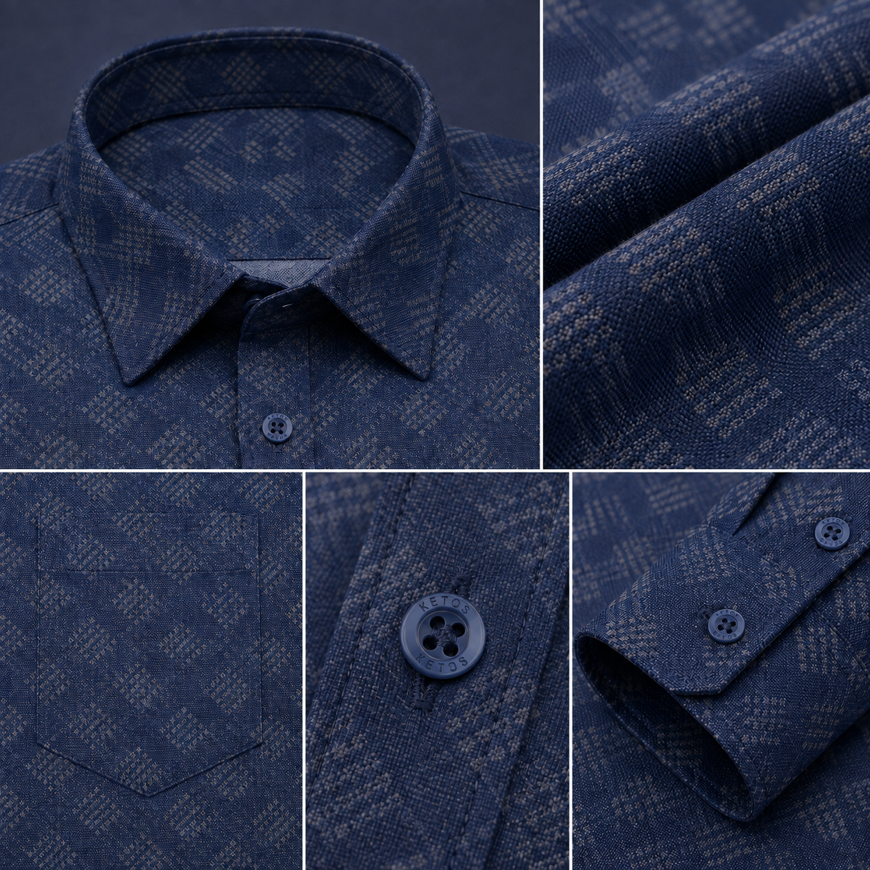 Blue Geometric Printed Casual Shirt for Men - Image 8