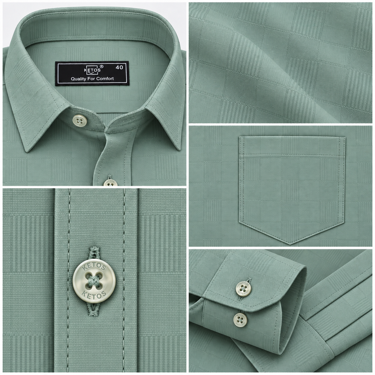 Green Self check Shirt for Men - Image 7