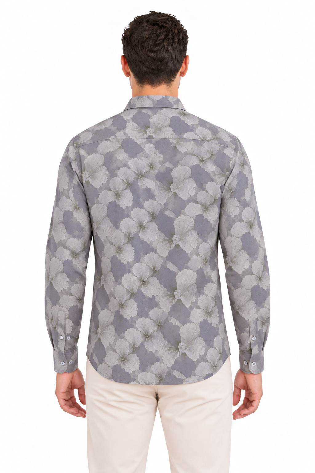 Grey Floral Printed Casual Shirt for Men - Image 3